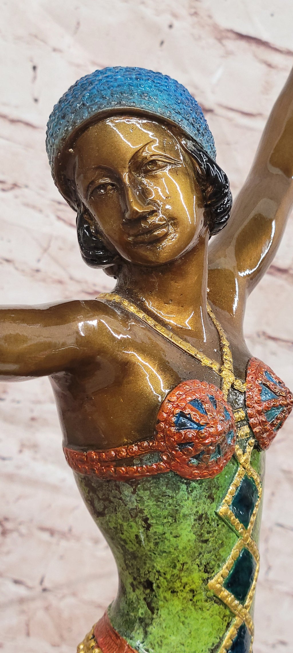Colorful Art Deco Dancer Bronze Sculpture on Marble Base