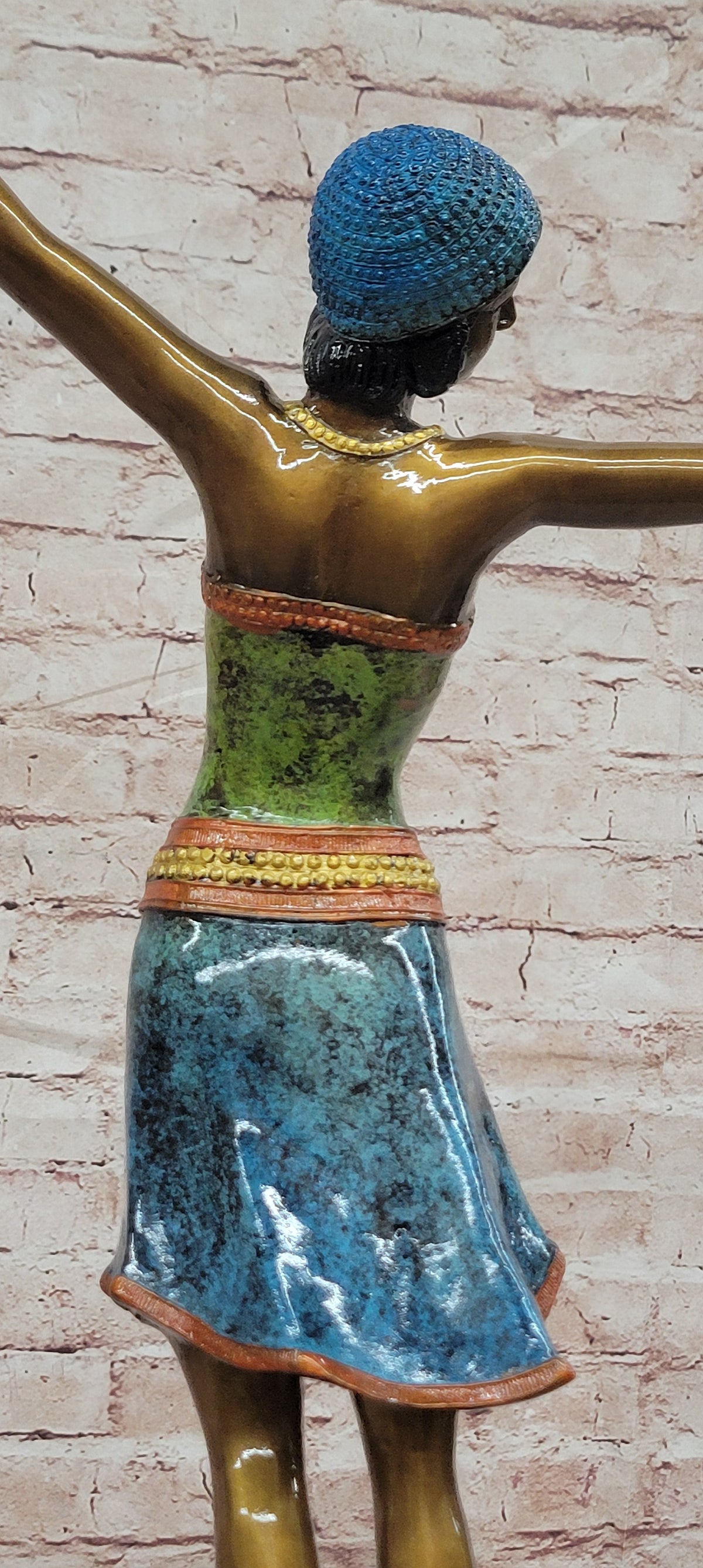 Colorful Art Deco Dancer Bronze Sculpture on Marble Base