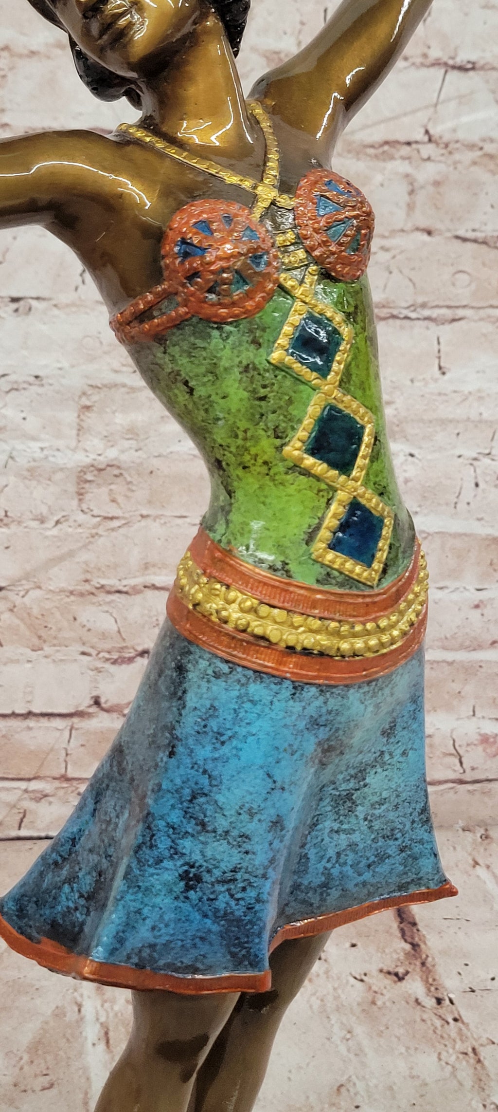 Colorful Art Deco Dancer Bronze Sculpture on Marble Base