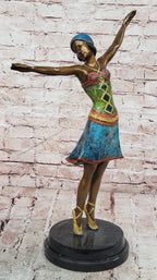 Colorful Art Deco Dancer Bronze Sculpture on Marble Base