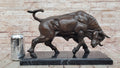 Charging Bull Bronze Metal Statue Sculpture Figure on Marble Base Wall Street Stock Market