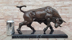 Charging Bull Bronze Metal Statue Sculpture Figure on Marble Base Wall Street Stock Market