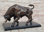 Charging Bull Bronze Metal Statue Sculpture Figure on Marble Base Wall Street Stock Market