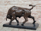 Charging Bull Bronze Metal Statue Sculpture Figure on Marble Base Wall Street Stock Market