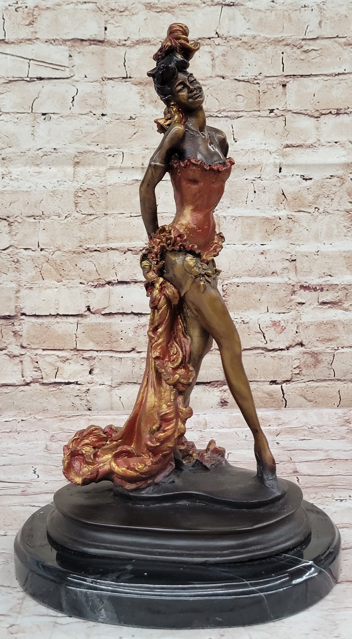 Wild West Saloon Courtesan Girl 19th Century Woman in Colorful Corset Bronze Statue Sculpture 15" x 9"