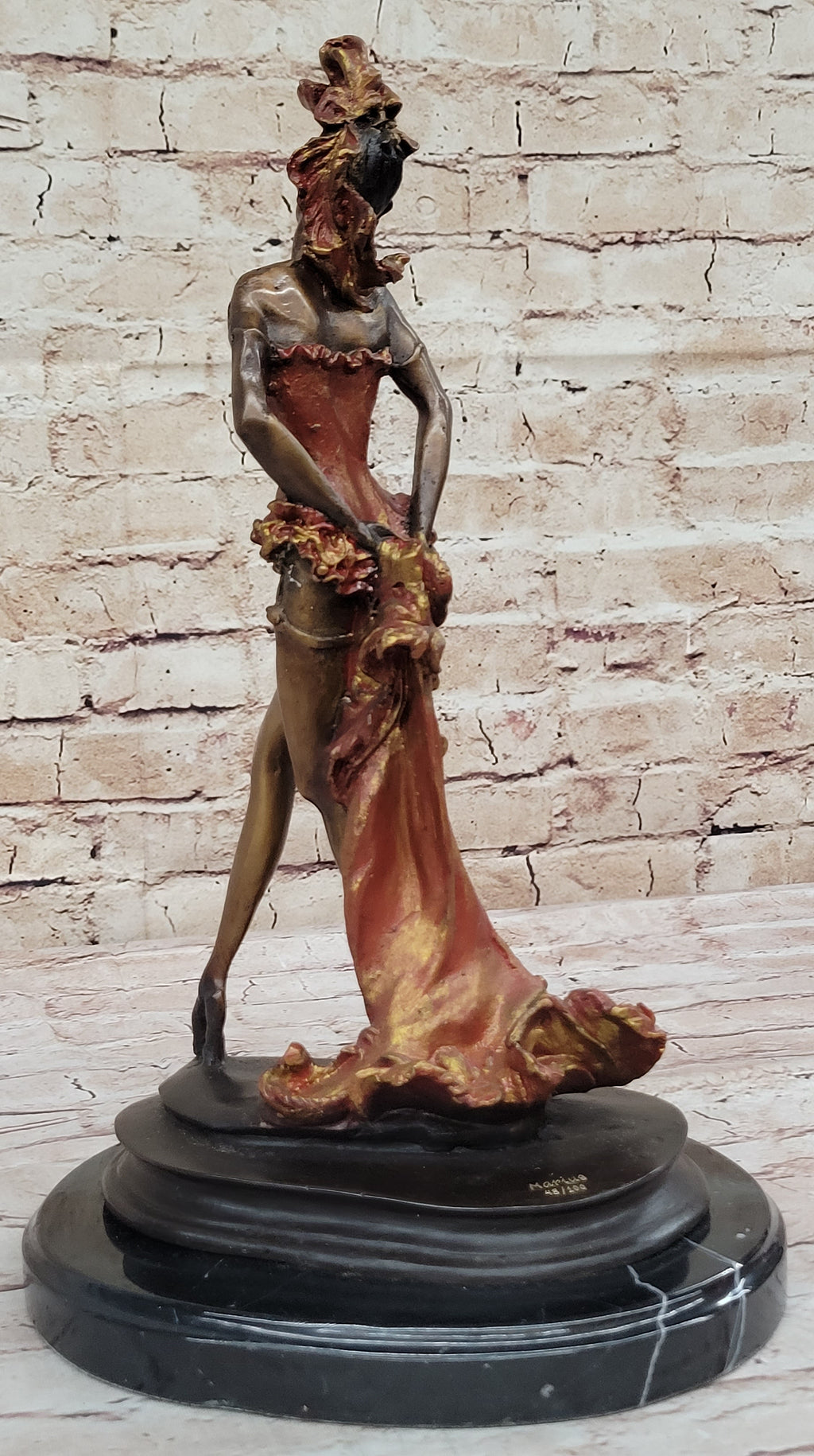 Wild West Saloon Courtesan Girl 19th Century Woman in Colorful Corset Bronze Statue Sculpture 15" x 9"