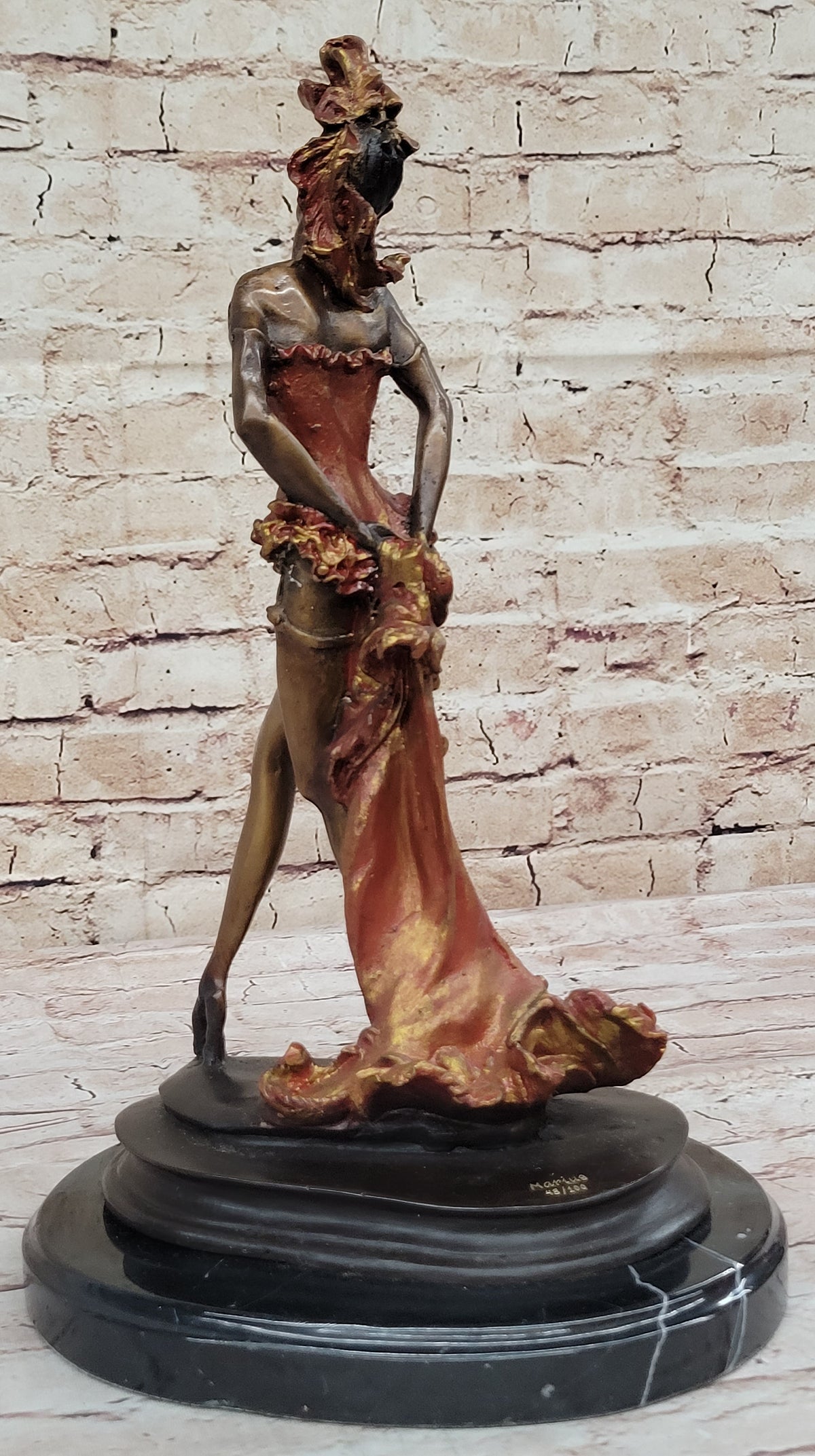 Wild West Saloon Courtesan Girl 19th Century Woman in Colorful Corset Bronze Statue Sculpture 15" x 9"