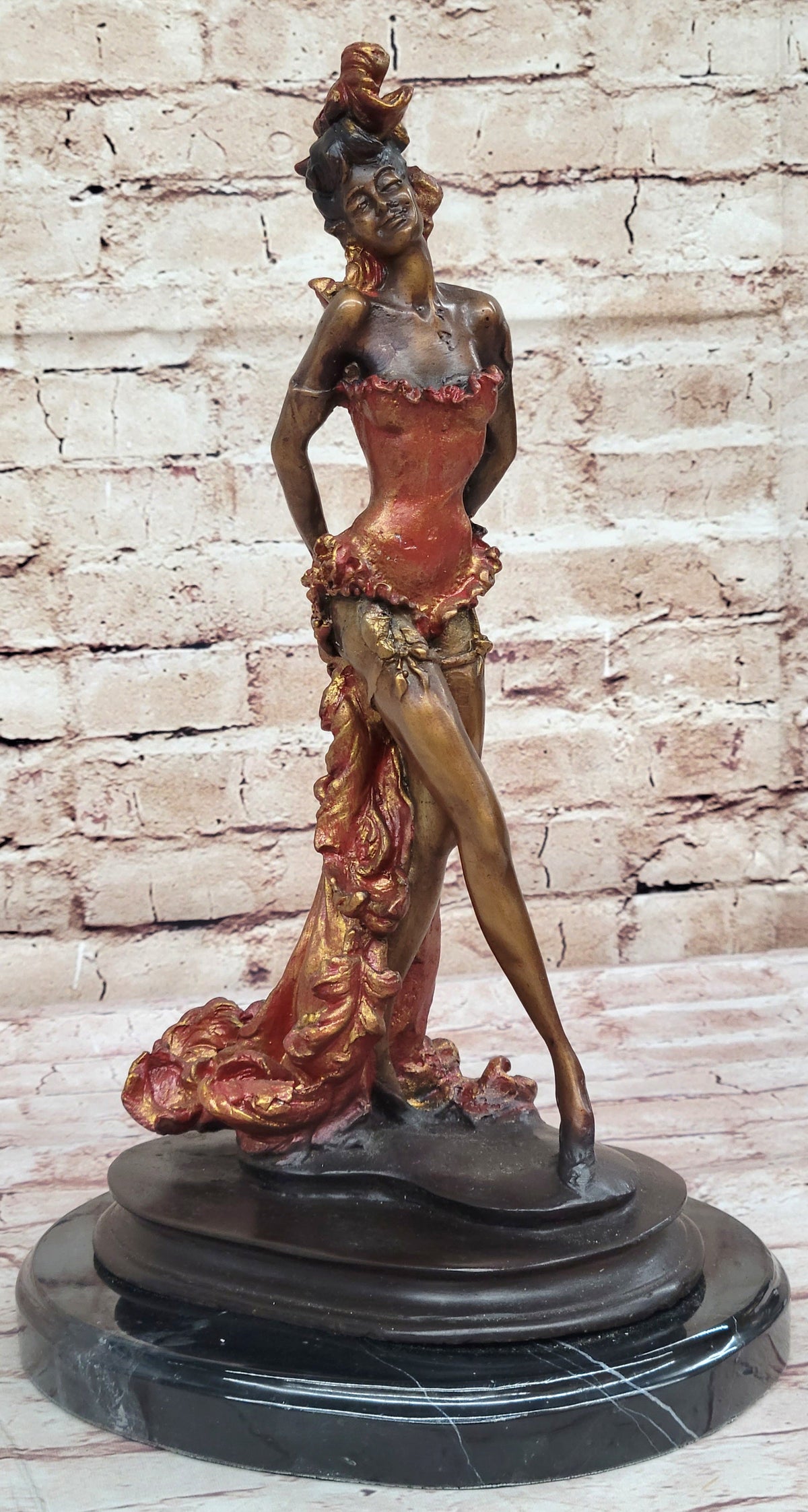 Wild West Saloon Courtesan Girl 19th Century Woman in Colorful Corset Bronze Statue Sculpture 15" x 9"