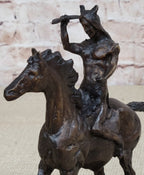 WAR Western Bronze Sculpture Native American Horseback Statue 9" x 8"
