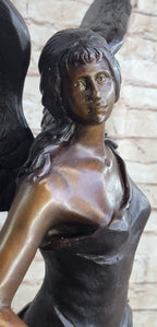 Female Archangel Winged Angel w/ Sword Warrior Goddess Bronze Sculpture Statue Figure