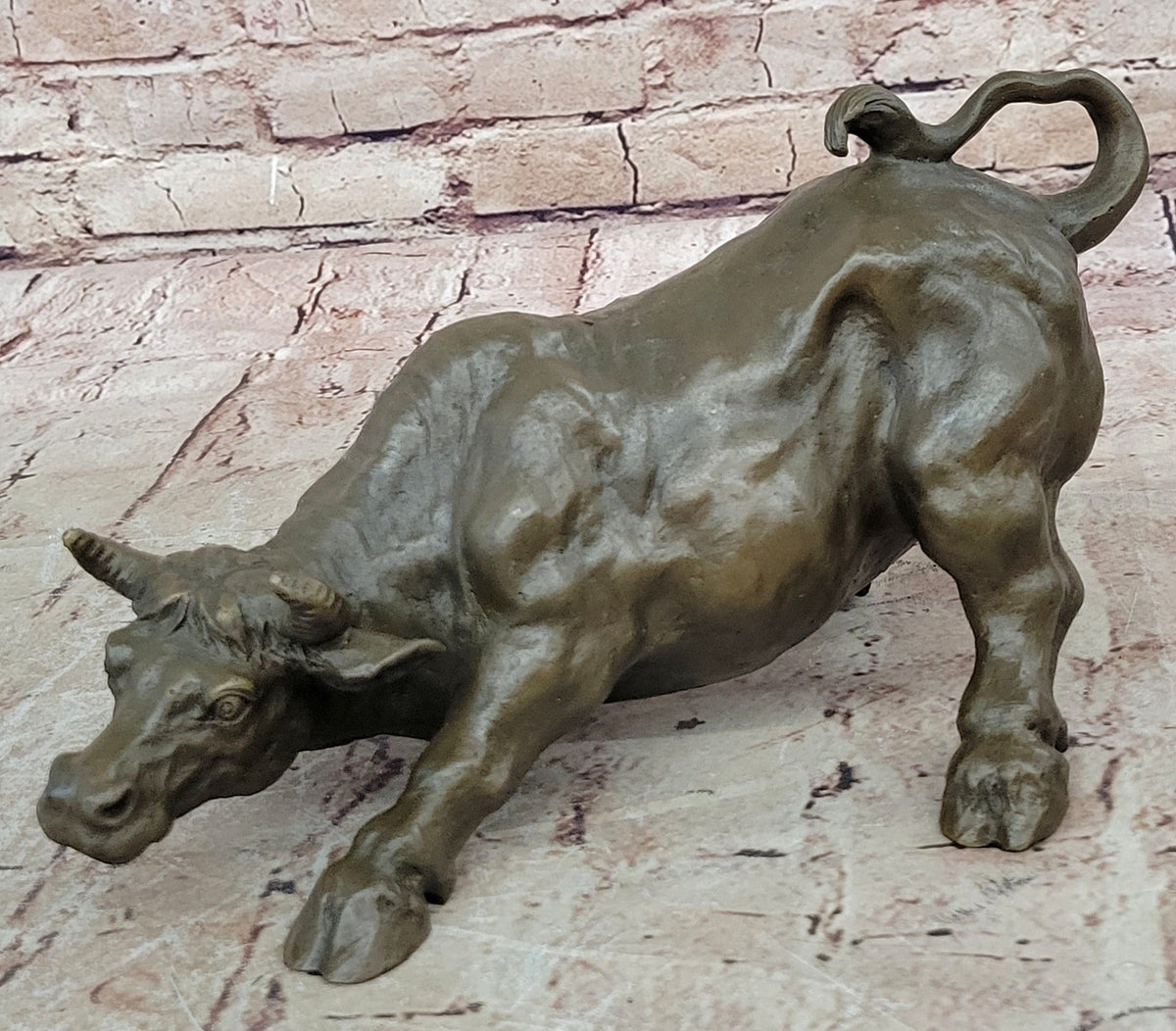 Bronze Sculpture Statue Abstract Bull Horns Figurine Stock Broker Sale Gift Decor