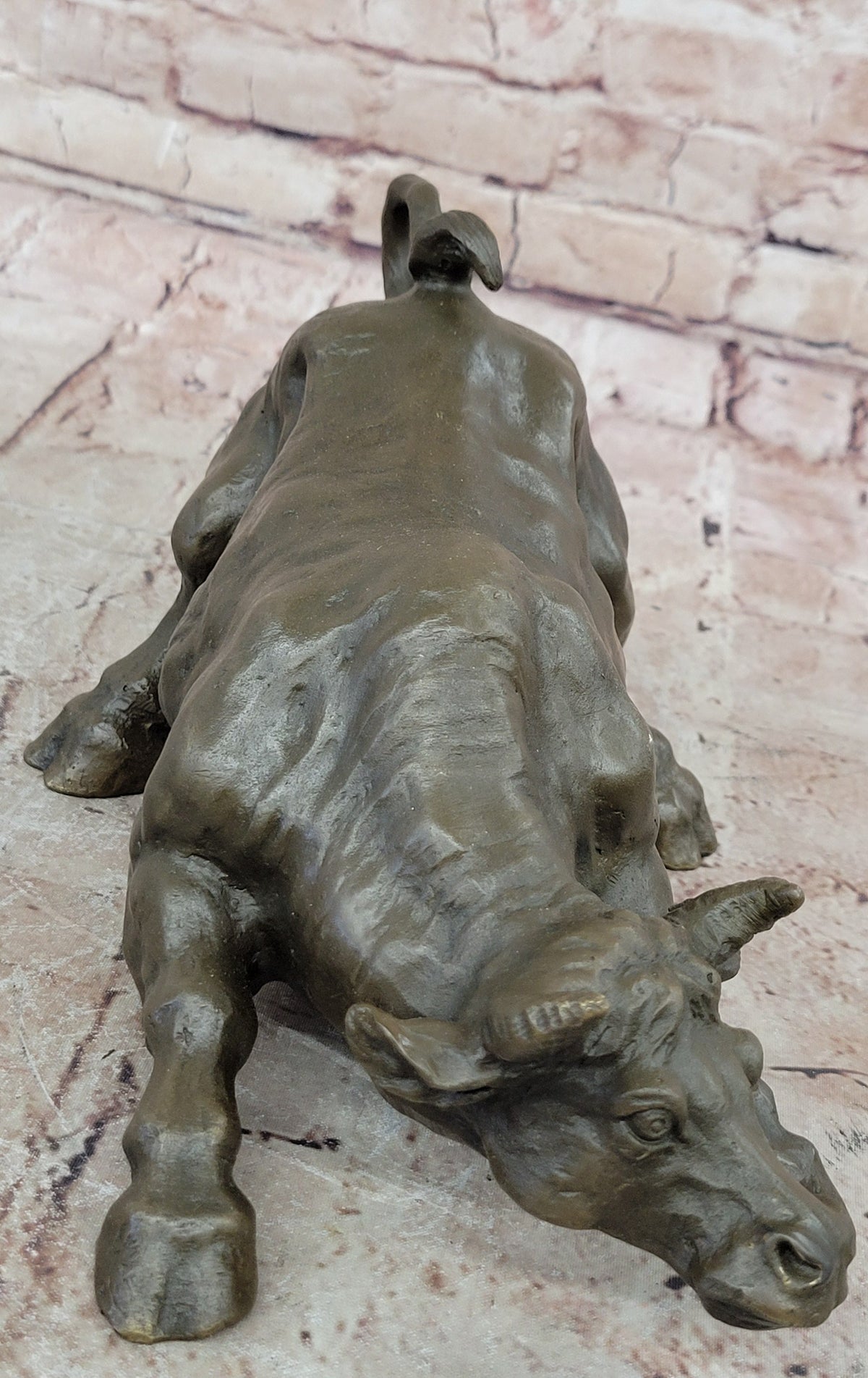 Bronze Sculpture Statue Abstract Bull Horns Figurine Stock Broker Sale Gift Decor