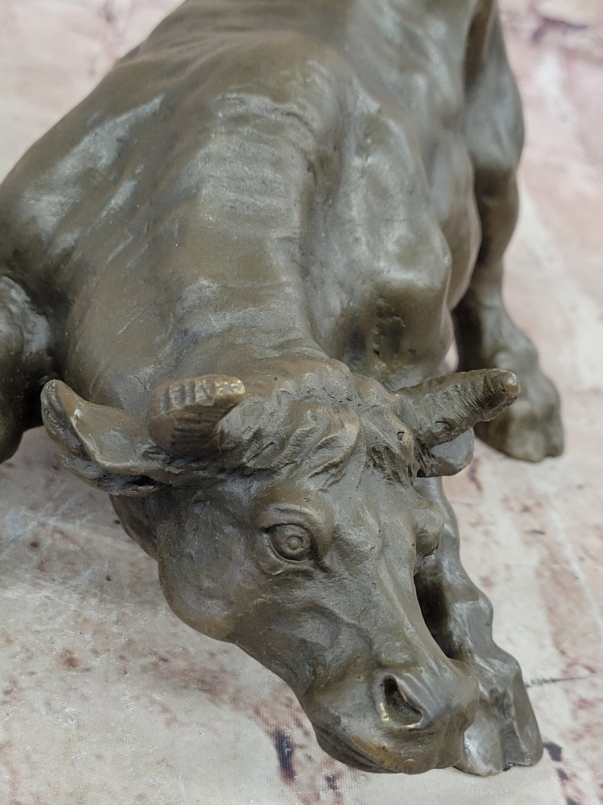 Bronze Sculpture Statue Abstract Bull Horns Figurine Stock Broker Sale Gift Decor