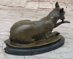 German Shepherd Bushy Tailed Dog Licking Paw Bronze Statue Sculpture Original Milo