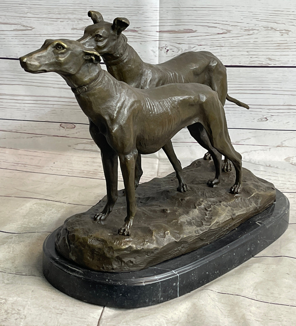 Pair of Greyhounds - Two Slender Racing Dogs Handmade Bronze Sculpture by Fremiet