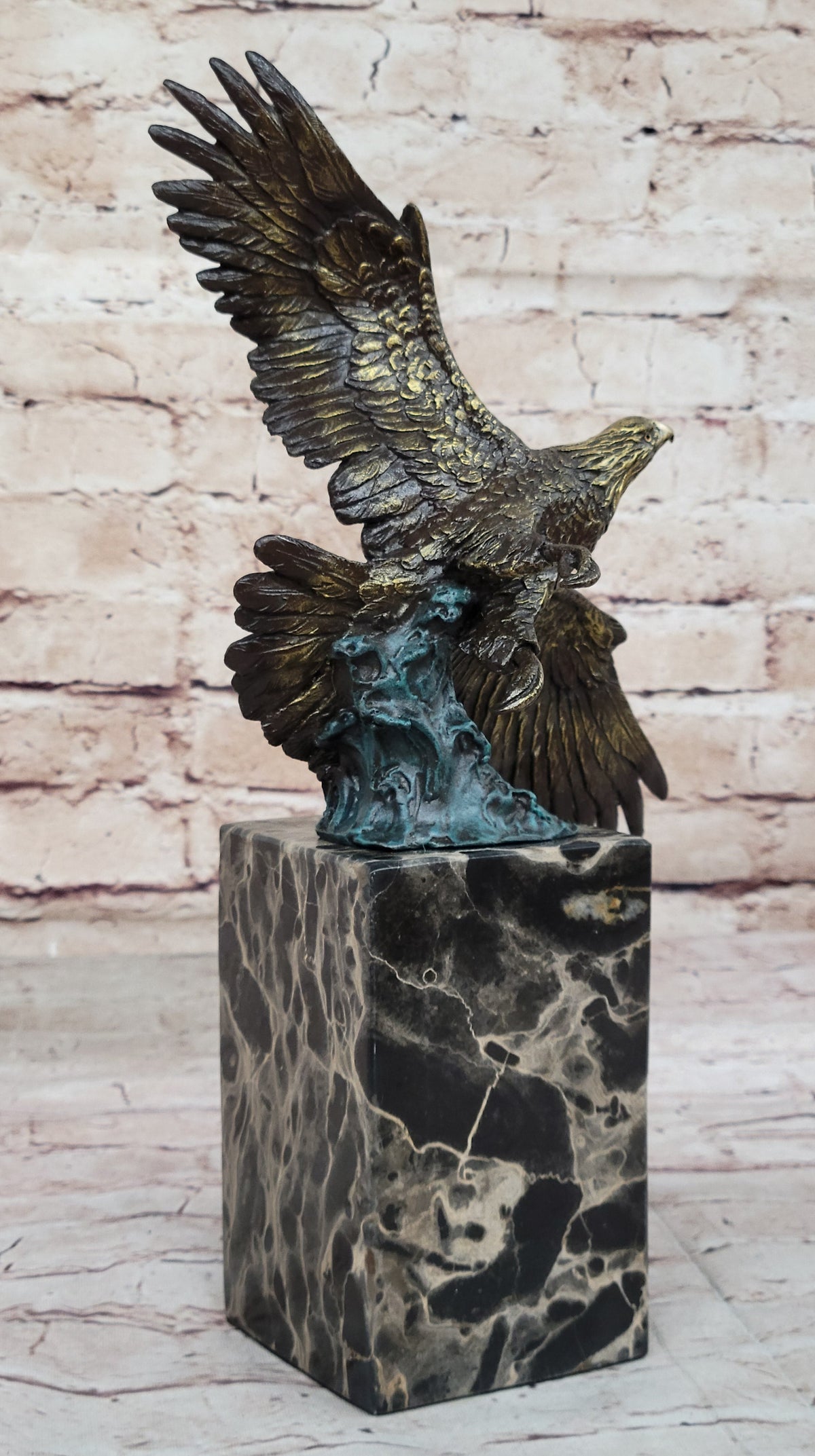 Art Deco Multi Color Patina American Bald Eagle Classic Bronze Statue Artwork