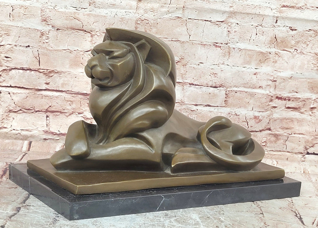 Bronze Abstract Lion Sculpture Cubist Modern Art Decor