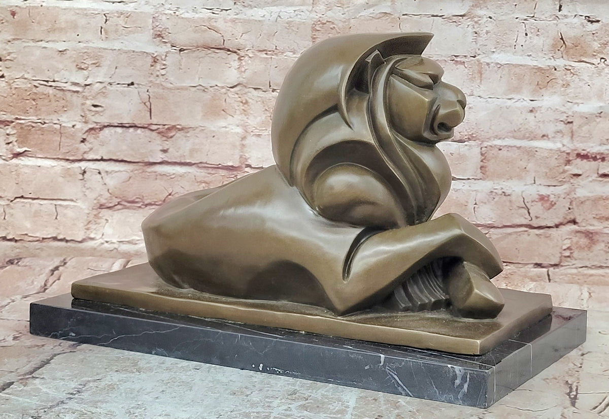 Bronze Abstract Lion Sculpture Cubist Modern Art Decor
