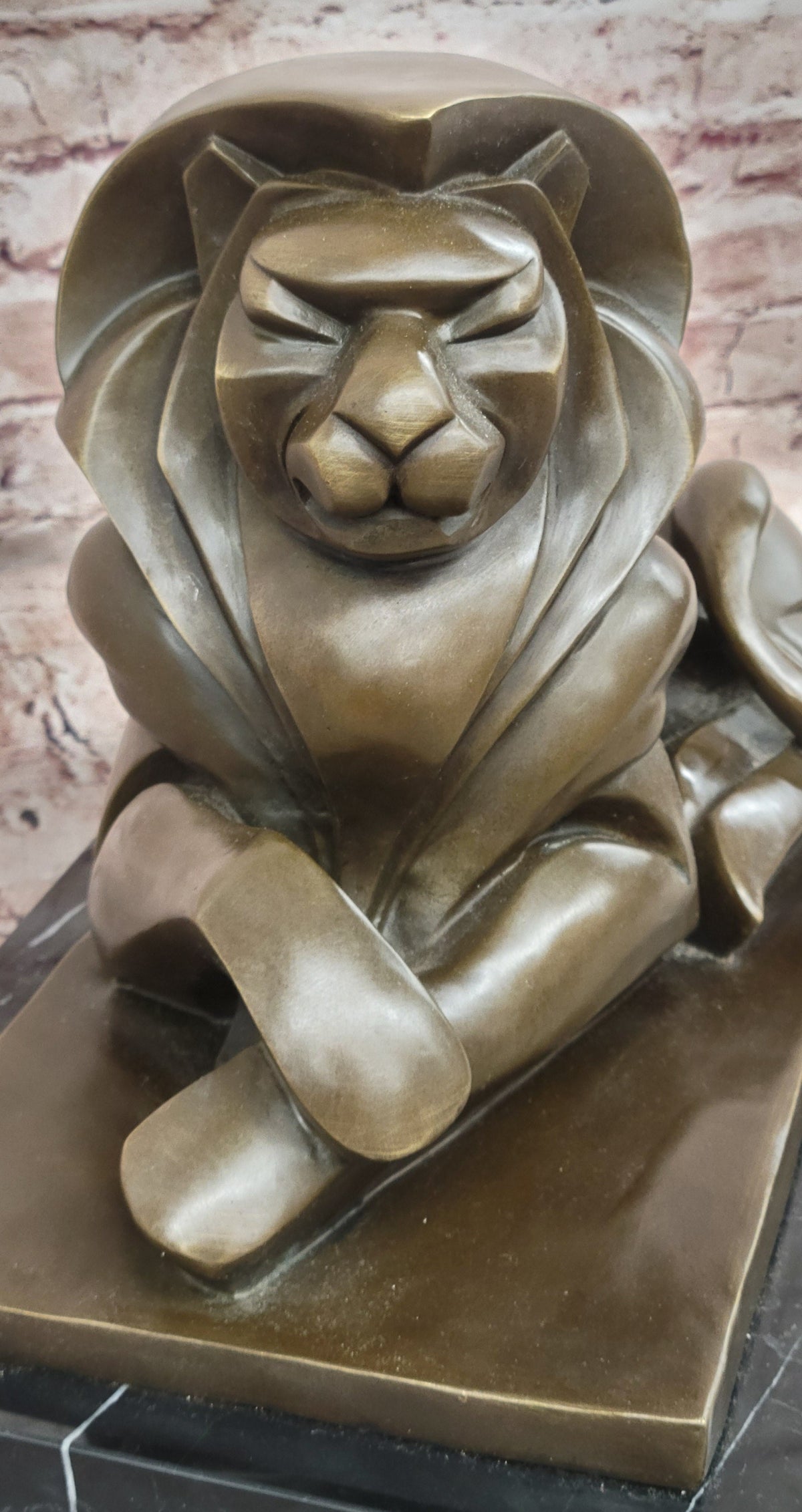 Bronze Abstract Lion Sculpture Cubist Modern Art Decor