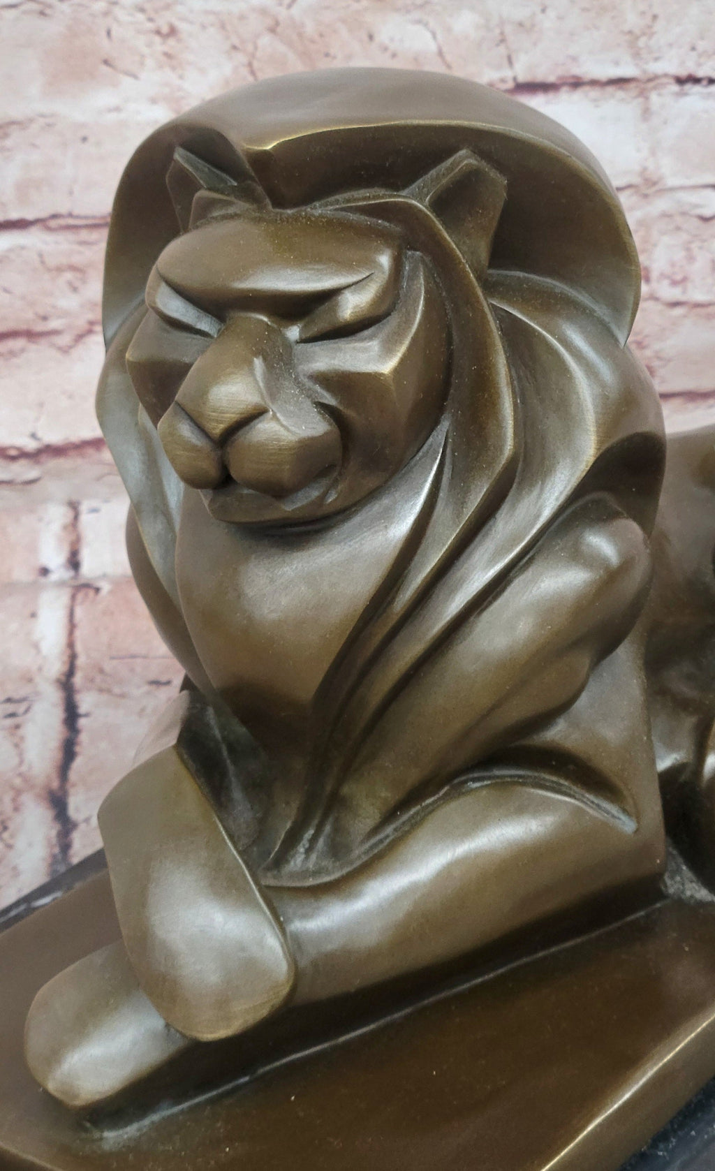Bronze Abstract Lion Sculpture Cubist Modern Art Decor