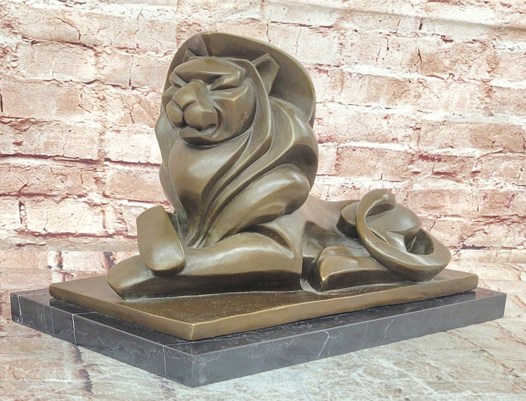 Bronze Abstract Lion Sculpture Cubist Modern Art Decor