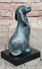 Abstract Bronze Sitting Dog Sculpture with Green Patina on Marble Base