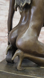 Sexy Nude Female Figure Erotic Girl Bronze Sculpture Signed Original Art