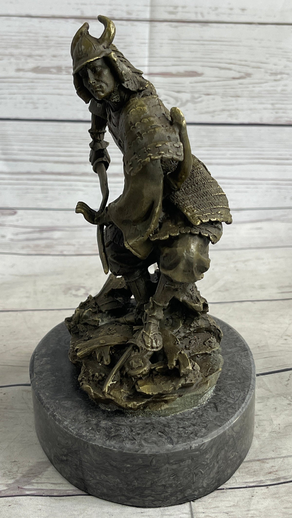 Japanese Samurai Warrior Bronze Statue Sculpture Figure Signed Original 9" x 5"
