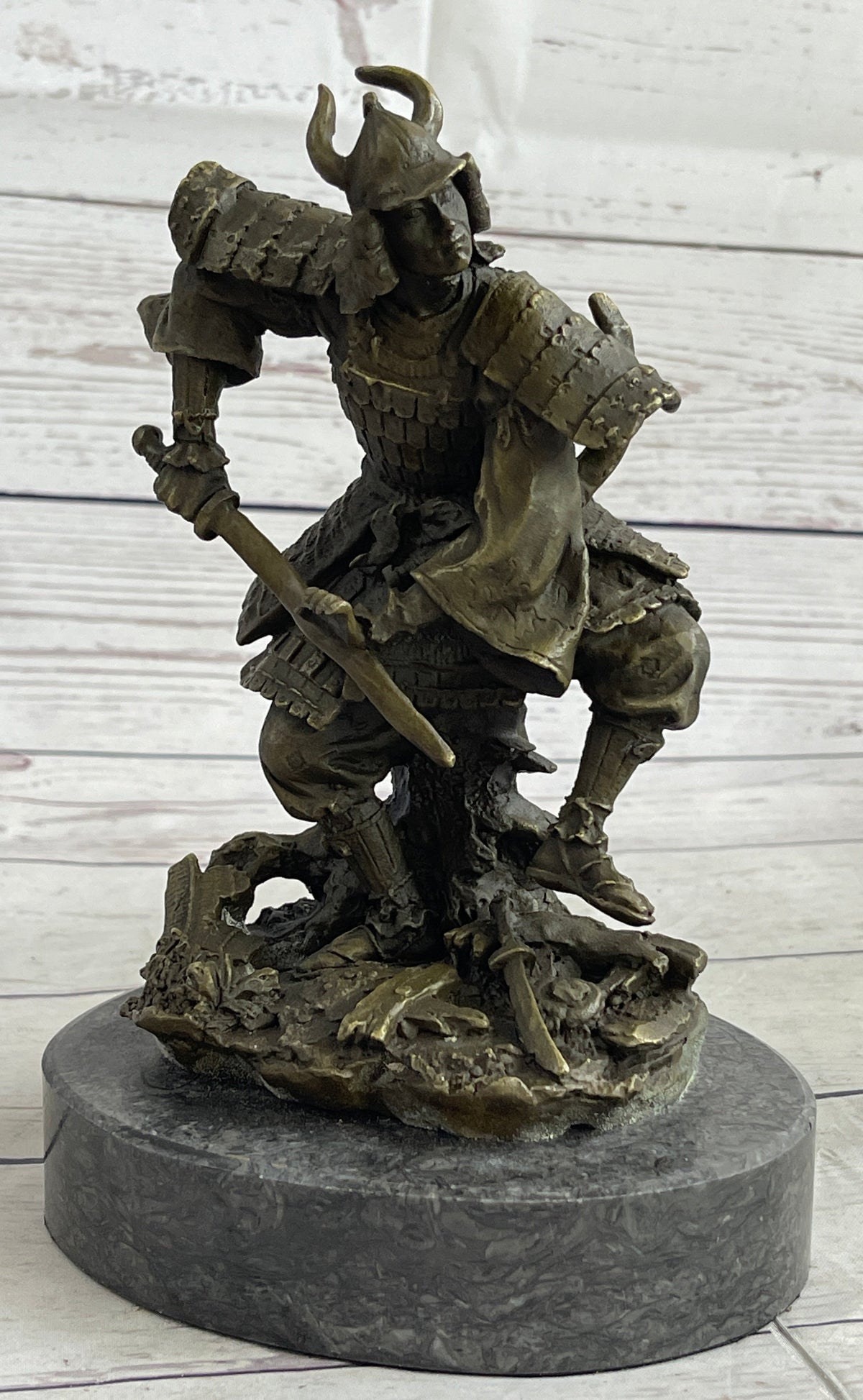 Japanese Samurai Warrior Bronze Statue Sculpture Figure Signed Original 9" x 5"