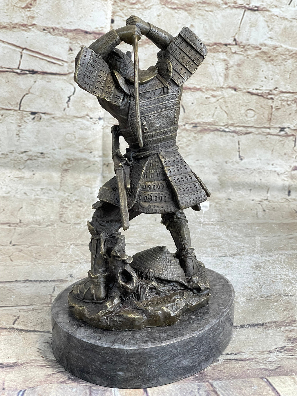 Japanese Samurai Warrior Swinging Katana Sword Bronze Statue Sculpture Figure Kamiko 10" x 6"