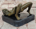 Nude Girl Touching Herself Erotic Bronze Sculpture Statue Figure Figurine Marble Base