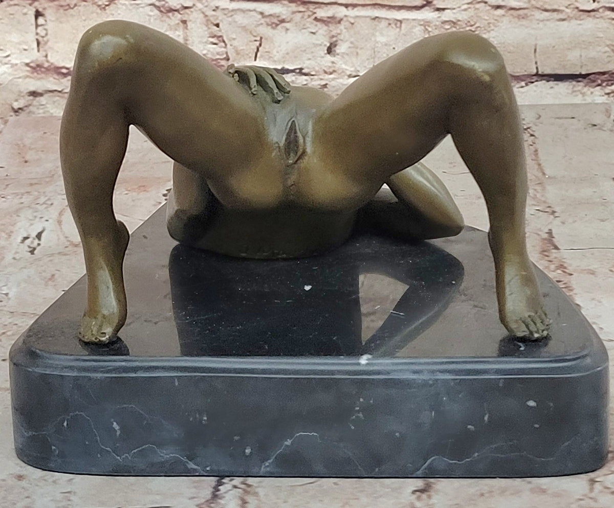 Nude Girl Touching Herself Erotic Bronze Sculpture Statue Figure Figurine Marble Base