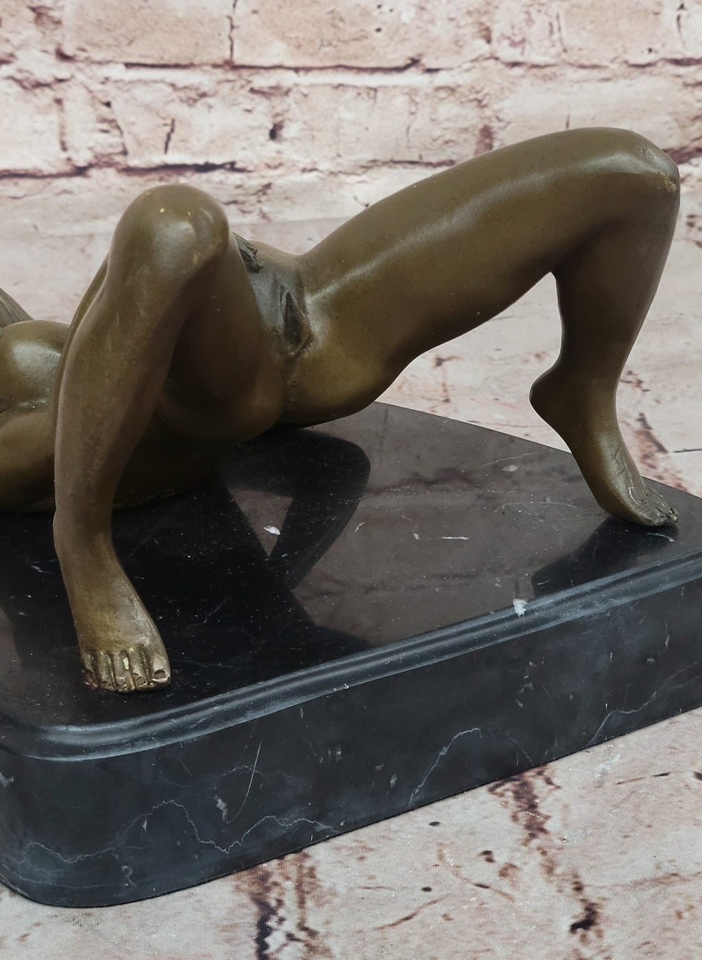 Nude Girl Touching Herself Erotic Bronze Sculpture Statue Figure Figurine Marble Base