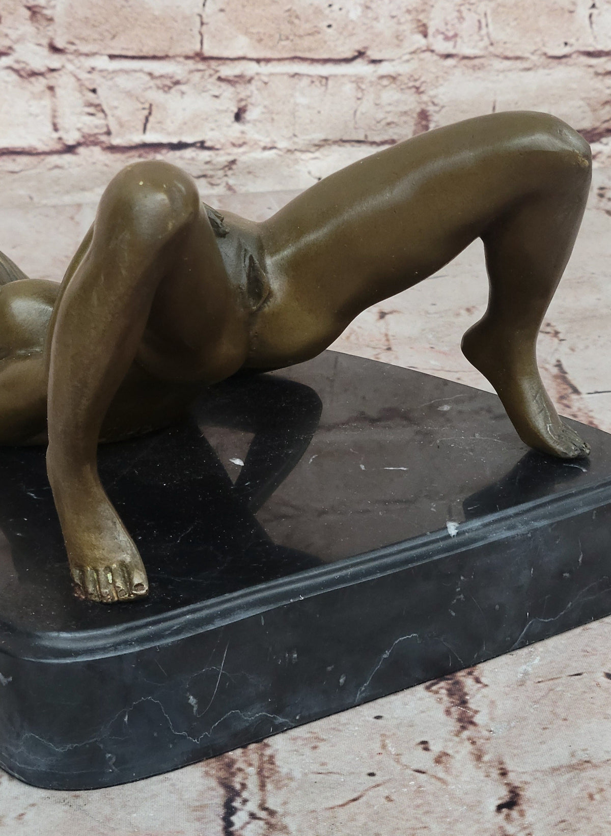 Nude Girl Touching Herself Erotic Bronze Sculpture Statue Figure Figurine Marble Base
