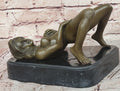 Nude Girl Touching Herself Erotic Bronze Sculpture Statue Figure Figurine Marble Base