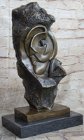 Handmade Abstract Bronze Face Sculpture Marble Base Modern Cubism Home Statue