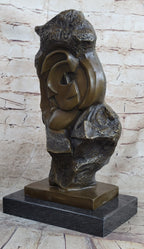 Handmade Abstract Bronze Face Sculpture Marble Base Modern Cubism Home Statue