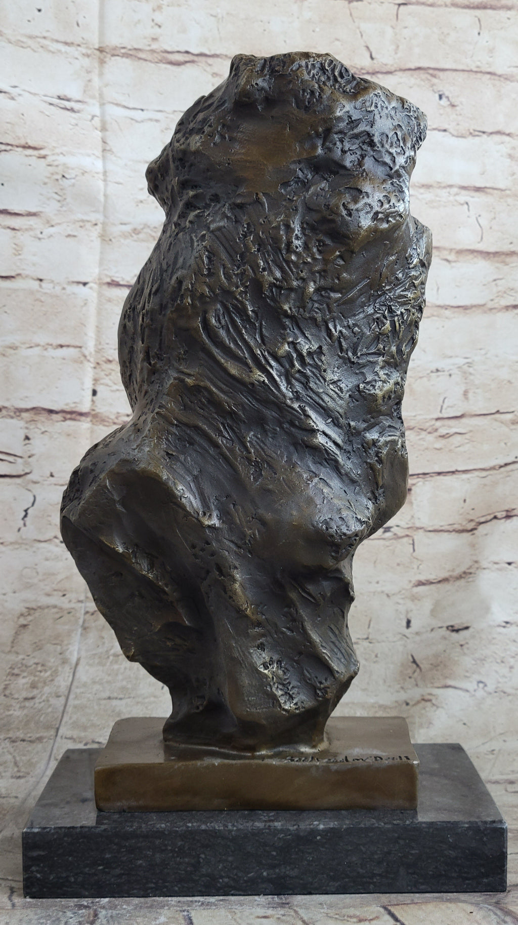 Handmade Abstract Bronze Face Sculpture Marble Base Modern Cubism Home Statue