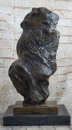 Handmade Abstract Bronze Face Sculpture Marble Base Modern Cubism Home Statue