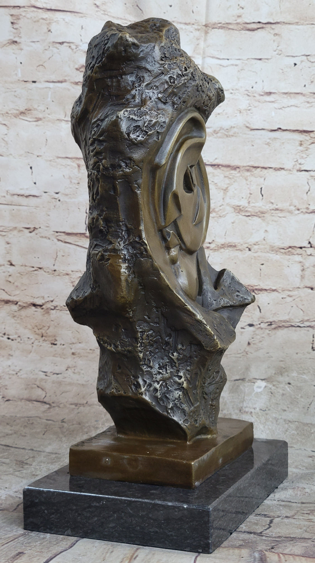 Handmade Abstract Bronze Face Sculpture Marble Base Modern Cubism Home Statue