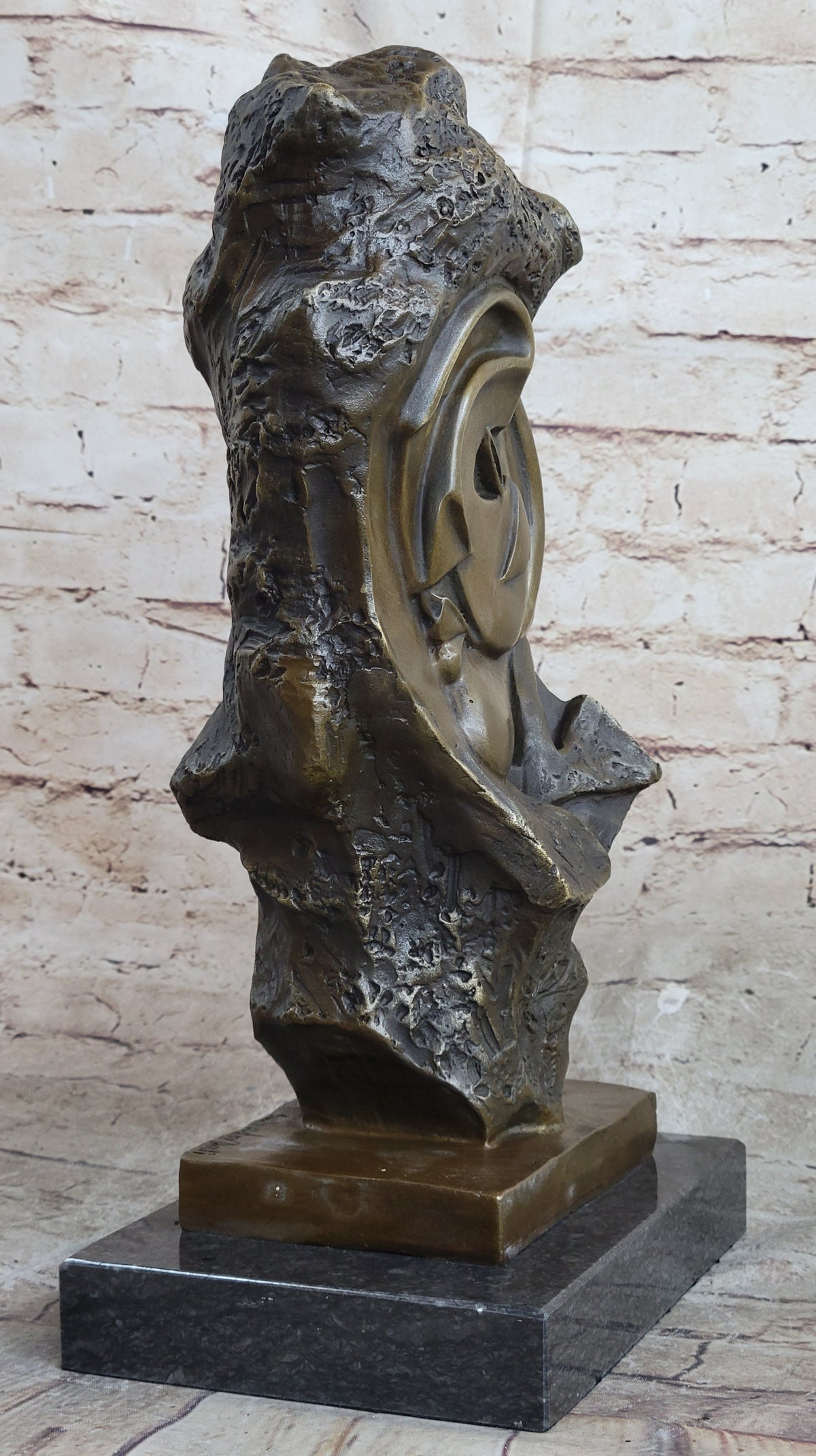 Handmade Abstract Bronze Face Sculpture Marble Base Modern Cubism Home Statue