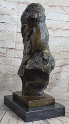 Handmade Abstract Bronze Face Sculpture Marble Base Modern Cubism Home Statue