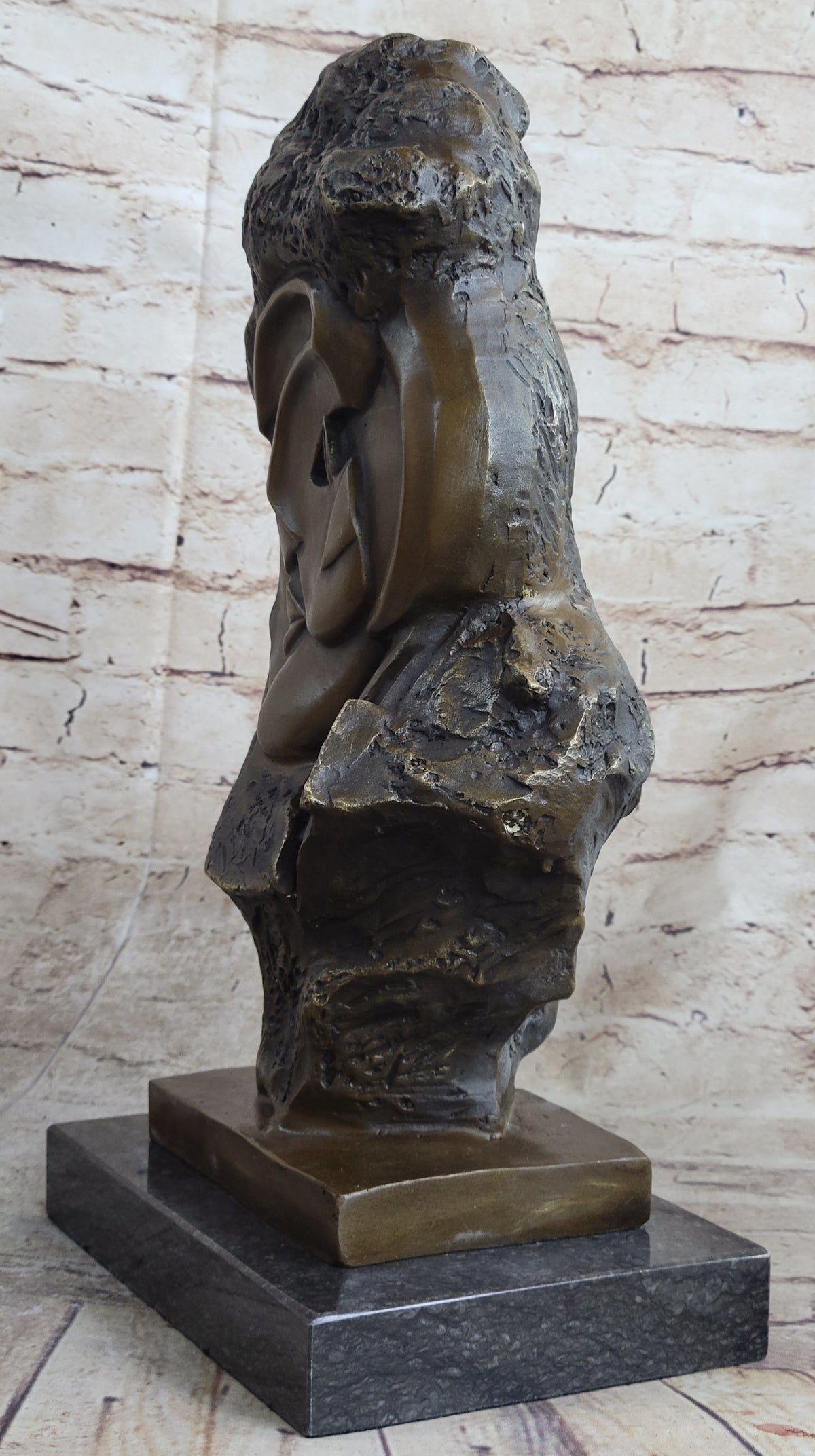 Handmade Abstract Bronze Face Sculpture Marble Base Modern Cubism Home Statue
