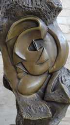 Handmade Abstract Bronze Face Sculpture Marble Base Modern Cubism Home Statue