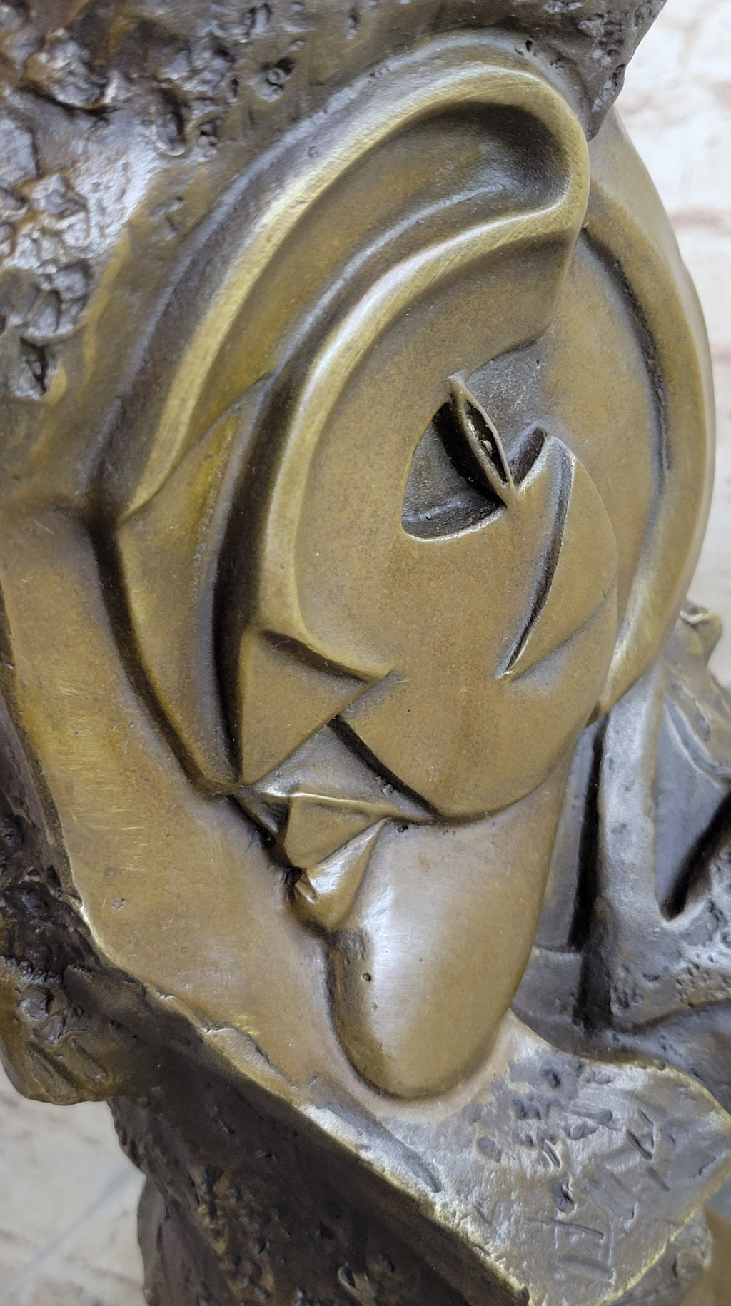 Handmade Abstract Bronze Face Sculpture Marble Base Modern Cubism Home Statue