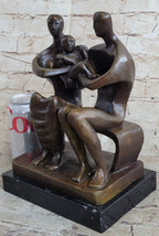 Henry Moore Family in Park Bench Bronze Sculpture Marble Base Abstract Statue NR