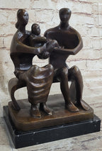 Henry Moore Family in Park Bench Bronze Sculpture Marble Base Abstract Statue NR