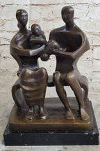 Henry Moore Family in Park Bench Bronze Sculpture Marble Base Abstract Statue NR