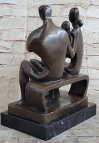 Henry Moore Family in Park Bench Bronze Sculpture Marble Base Abstract Statue NR