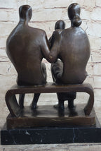 Henry Moore Family in Park Bench Bronze Sculpture Marble Base Abstract Statue NR